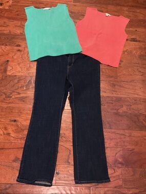 Levi Strauss Dark Wash Coldwater creek seafoam green & Coral Tops with classic.